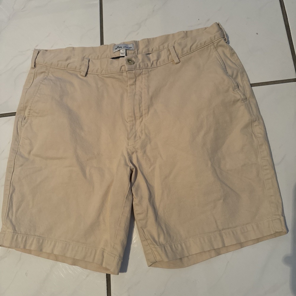 Peter Millar Pilot Twill Shorts Mens 36 Tan 8" Pima Stretch Classic Chino Golf